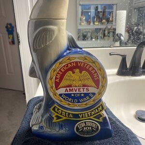 Brooks Blue and Cream AMVETS World War II Collector Decanter